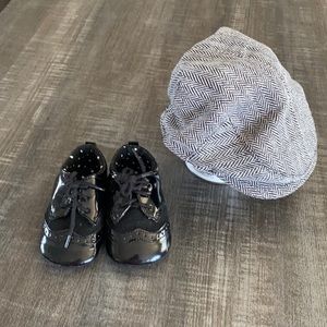 Shoes baby boy size 3 with a beautiful hat